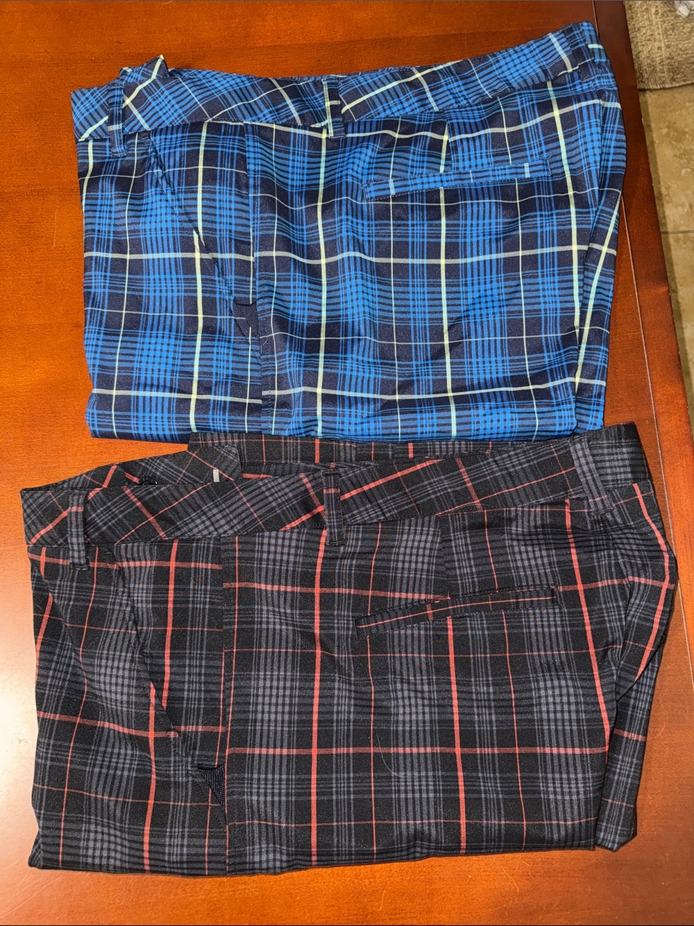 Fila Men’s Plaid Flat-Front Golf Shorts in Blue/Black and Red/Black